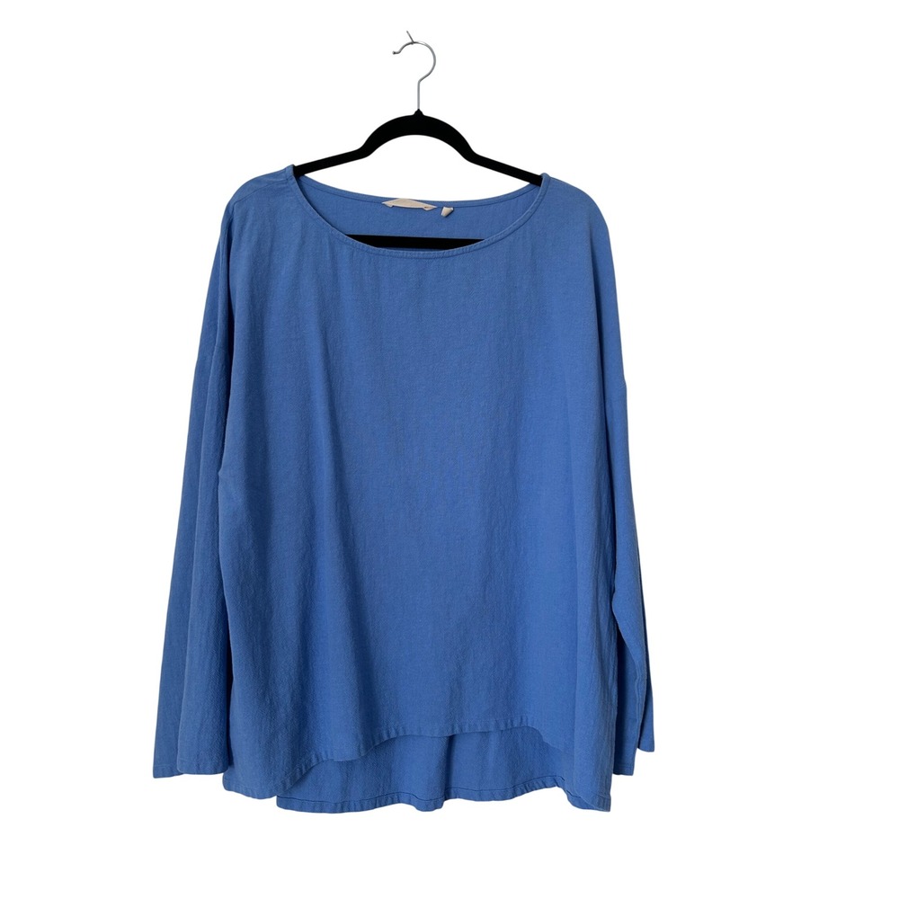 Soft Surroundings Top Womens XL Blue Cotton Long Sleeve High Low 25695